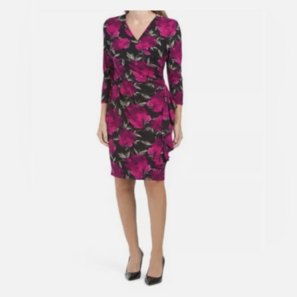 Anne Klein Womens 3/4 sleeves floral dress size 14
